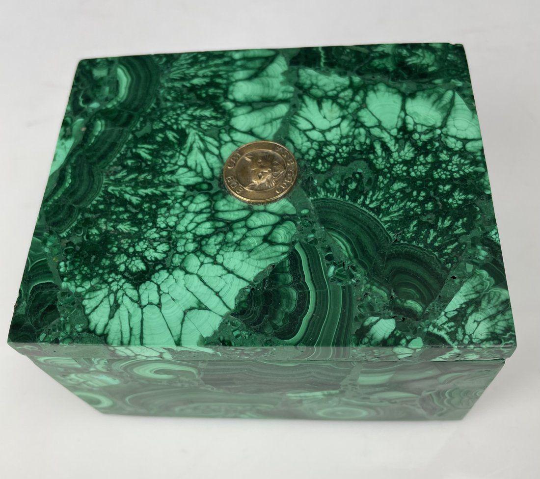 MALACHITE BOX: Measures 3.5 x 4 inches good condition. Estimate $250-300