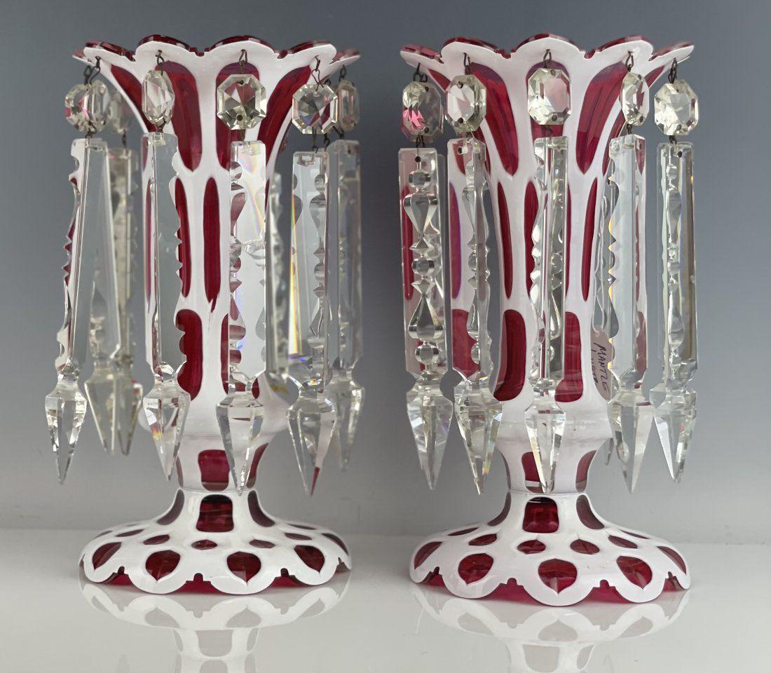 A PAIR OF 19TH C. BOHEMIAN OVERLAY GLASS LUSTERS (1 of 3)