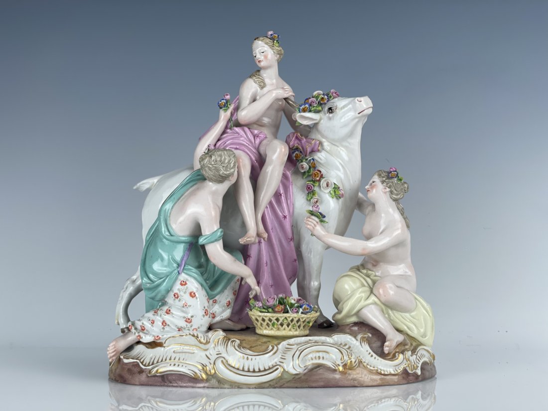 19TH C. MEISSEN GROUP OF EUROPA: First quality mark, measures 9.5” high. In good condition. Estimate $1.000-1.200