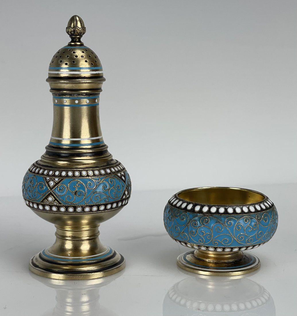 RUSSIAN SILVER ENAMEL SALT AND PEPPER (1 of 7)
