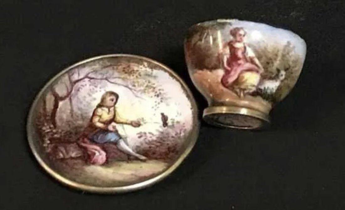 MINIATURE SILVER VIENNESE ENAMEL CUP AND SAUCER (1 of 1)