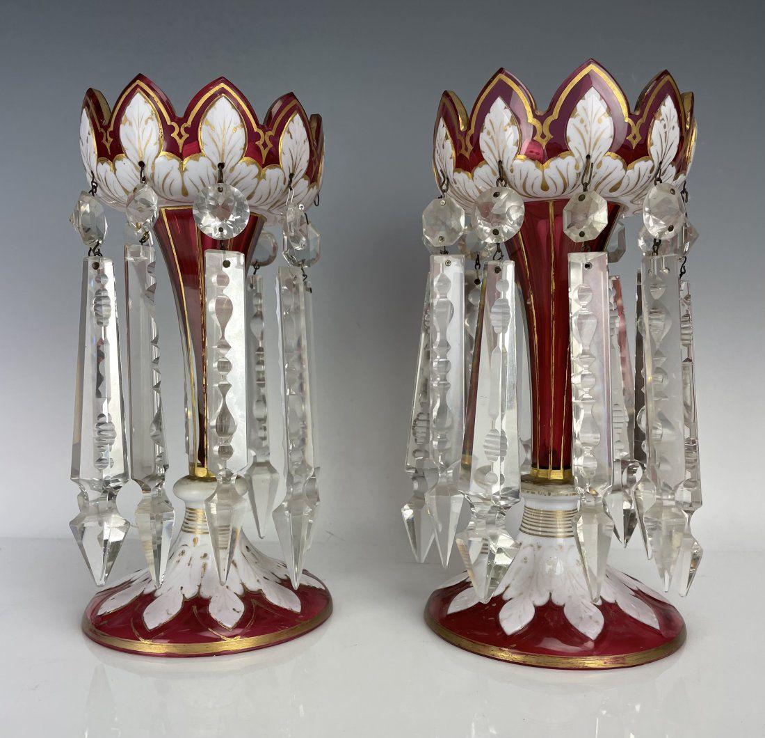 A PAIR OF BOHEMIAN OVERLAY GLASS LUSTERS (1 of 4)