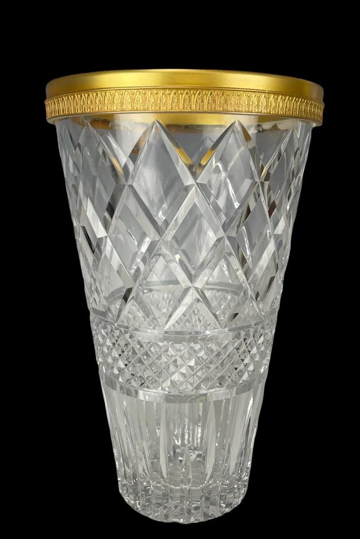 A LARGE BACCARAT STYLE ORMOLU MOUNTED CRYSTAL VASE: Measures 12 inches tall. In good condition. Estimate $500-600