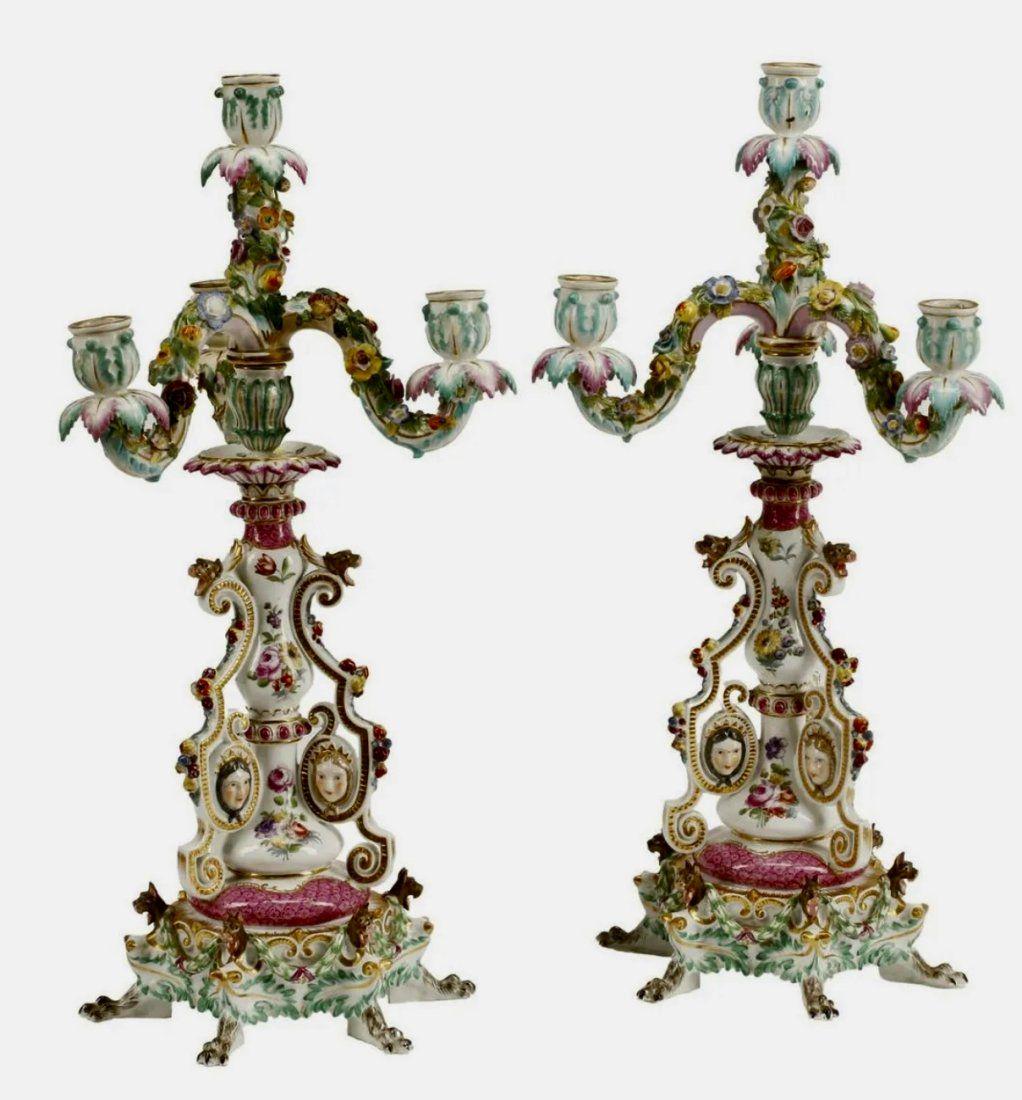 A LARGE PAIR OF MEISSEN STYLE PORCELAIN CANDELABRA (1 of 4)