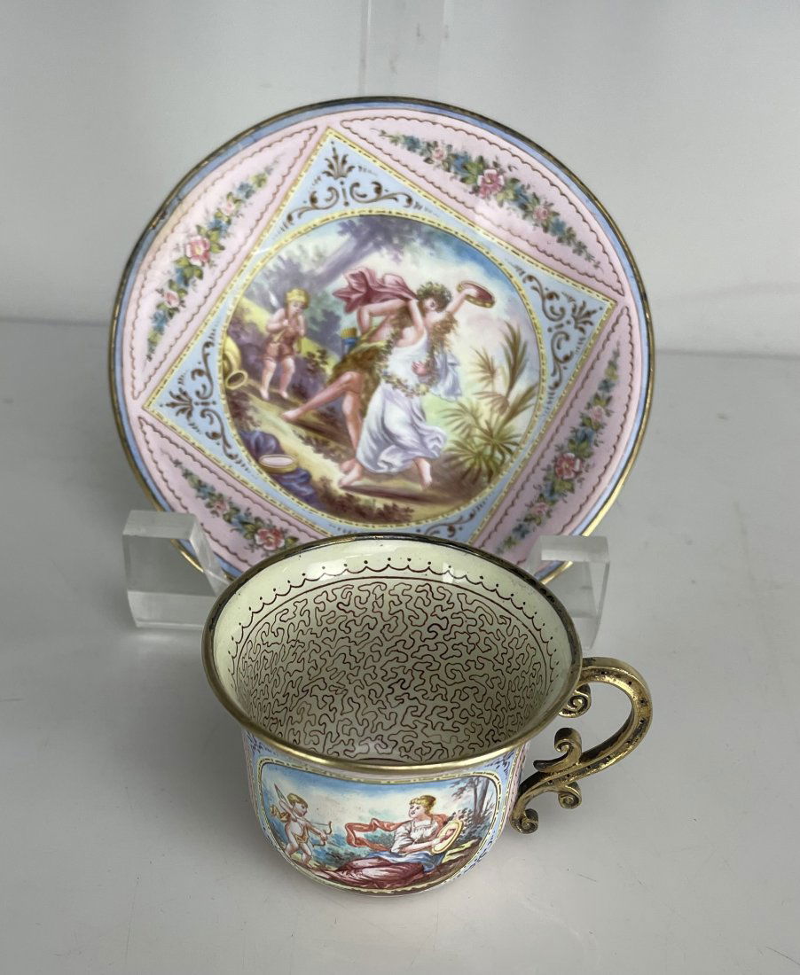 VIENNESE ENAMEL SILVER CUP AND SAUCER (1 of 3)