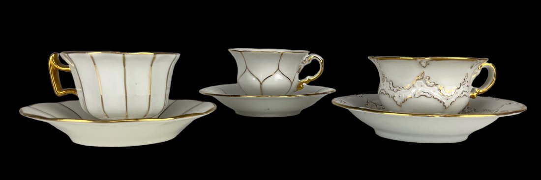 SET OF 3 MEISSEN DEMITASSE CUP AND SAUCER: Saucers measure 4.5 inches diameter. All in good condition. Estimate $400-500