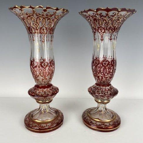A PAIR OF 19TH C. BOHEMIAN GLASS VASES (1 of 3)