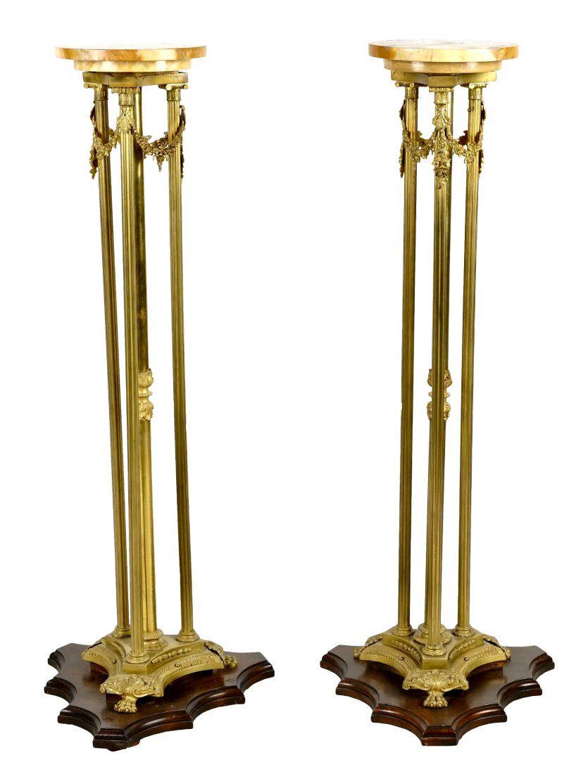 A PAIR OF MARBLE TOP ORMOLU STANDS (1 of 2)