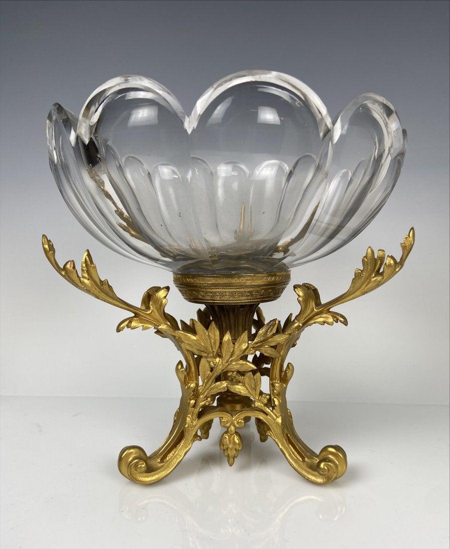 DORE BRONZE AND BACCARAT CRYSTAL CENTERPIECE: Circa 1900. Measures 9 inch diameter. Estimate $1.000-1.200