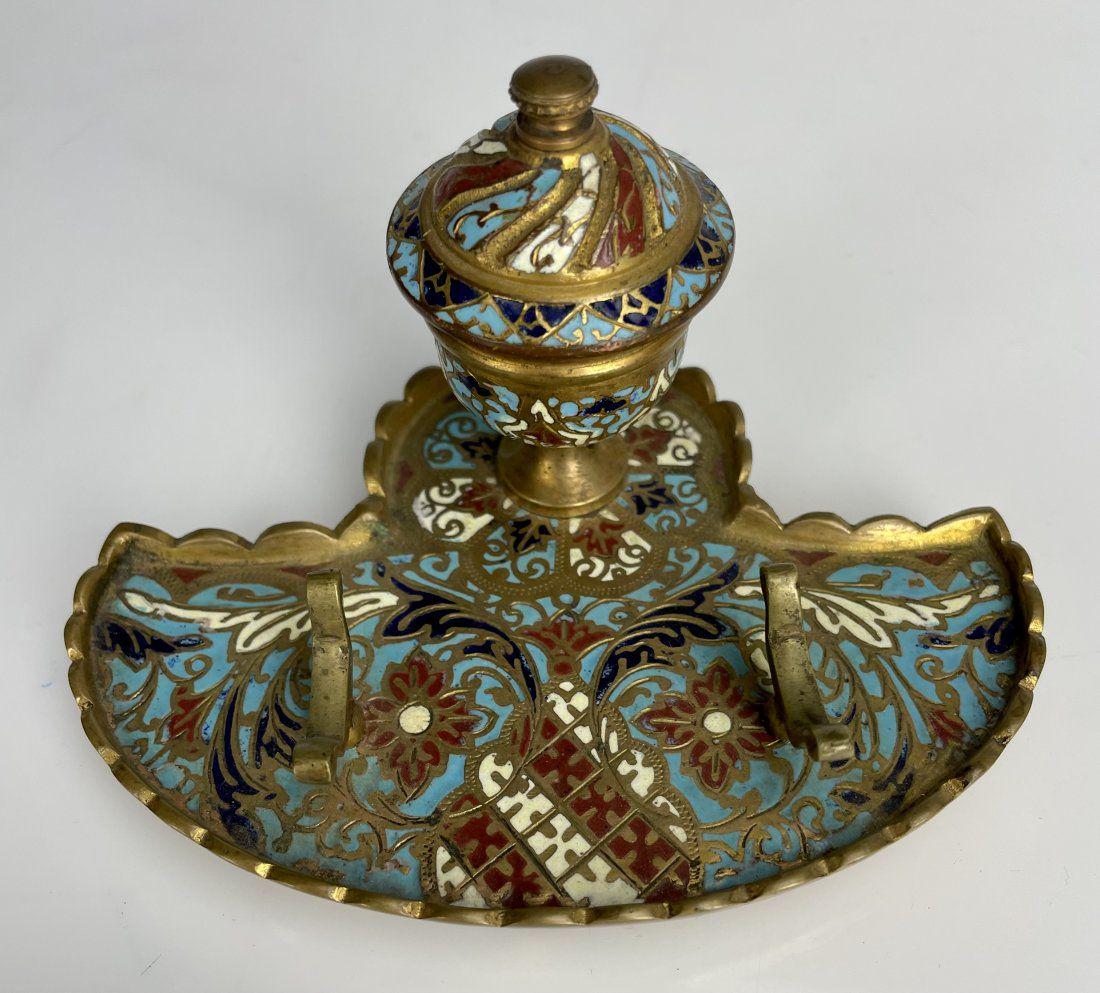 19TH C. FRENCH CHAMPLEVE ENAMEL INKWELL (1 of 2)