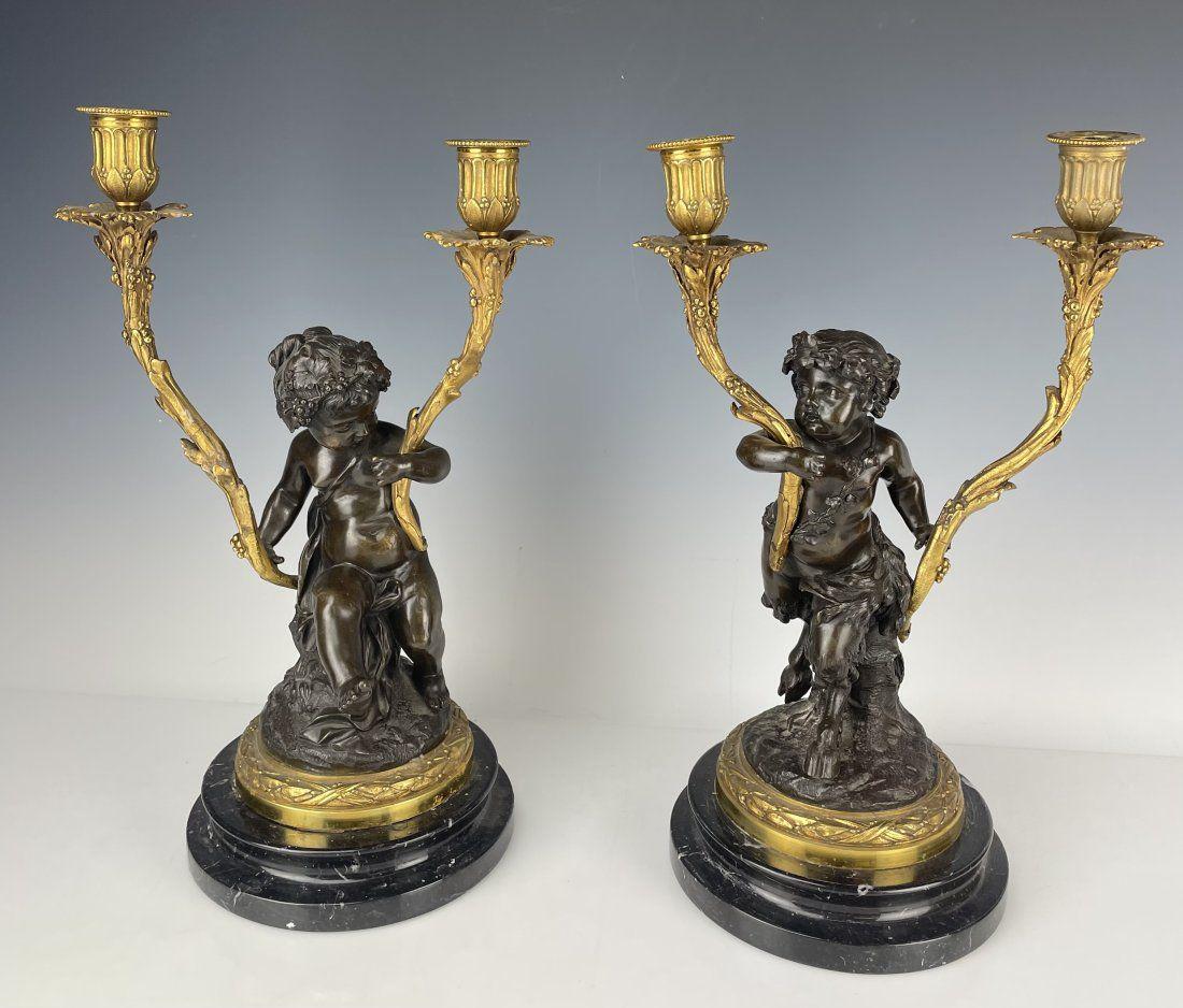 A PAIR BRONZE AND MARBLE CANDELABRA (1 of 4)
