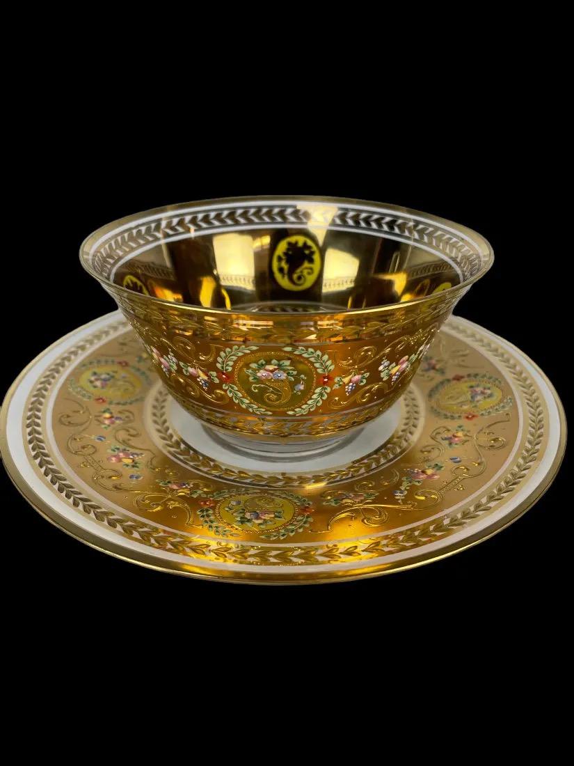 FINELY ENAMELED AND GILT MOSER FINGER BOWL & PLATE (1 of 3)