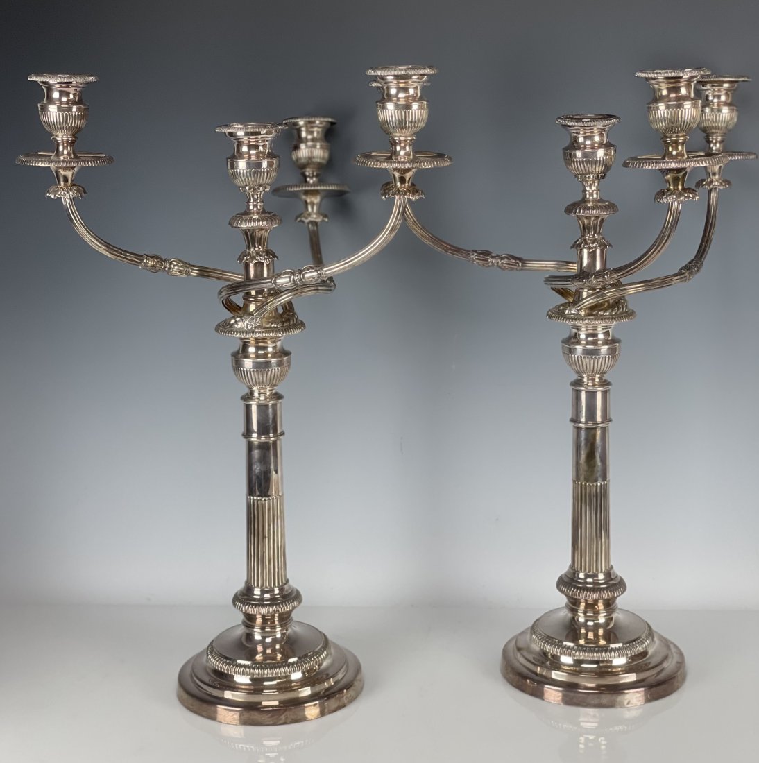 A LARGE PAIR OF SILVER PLATED CANDELABRA (1 of 4)
