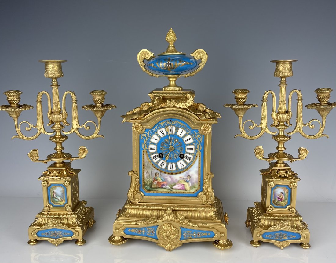 19TH C. ORMOLU MOUNTED SEVRES PORCELAIN CLOCK SET (1 of 4)