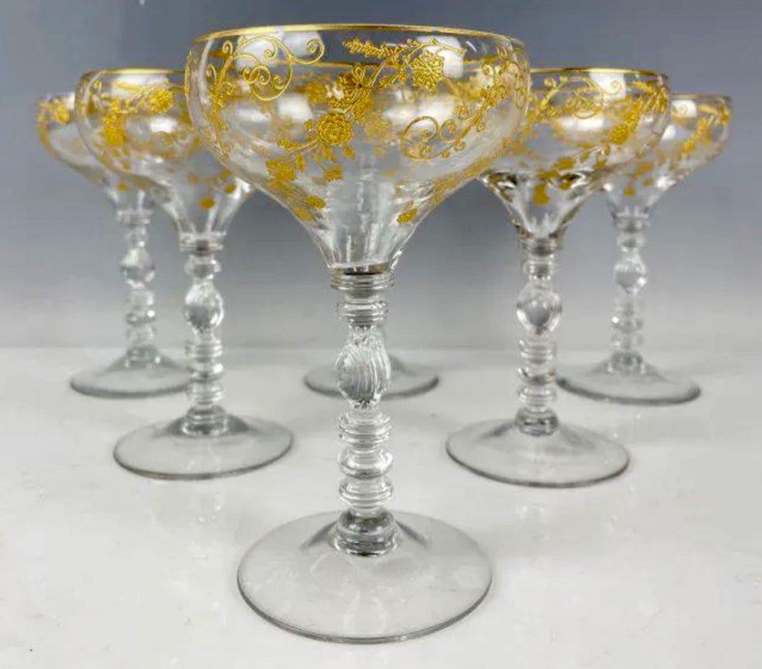 SET OF 6 LARGE GILT MOSER CHAMPAGNE GLASSES (1 of 3)
