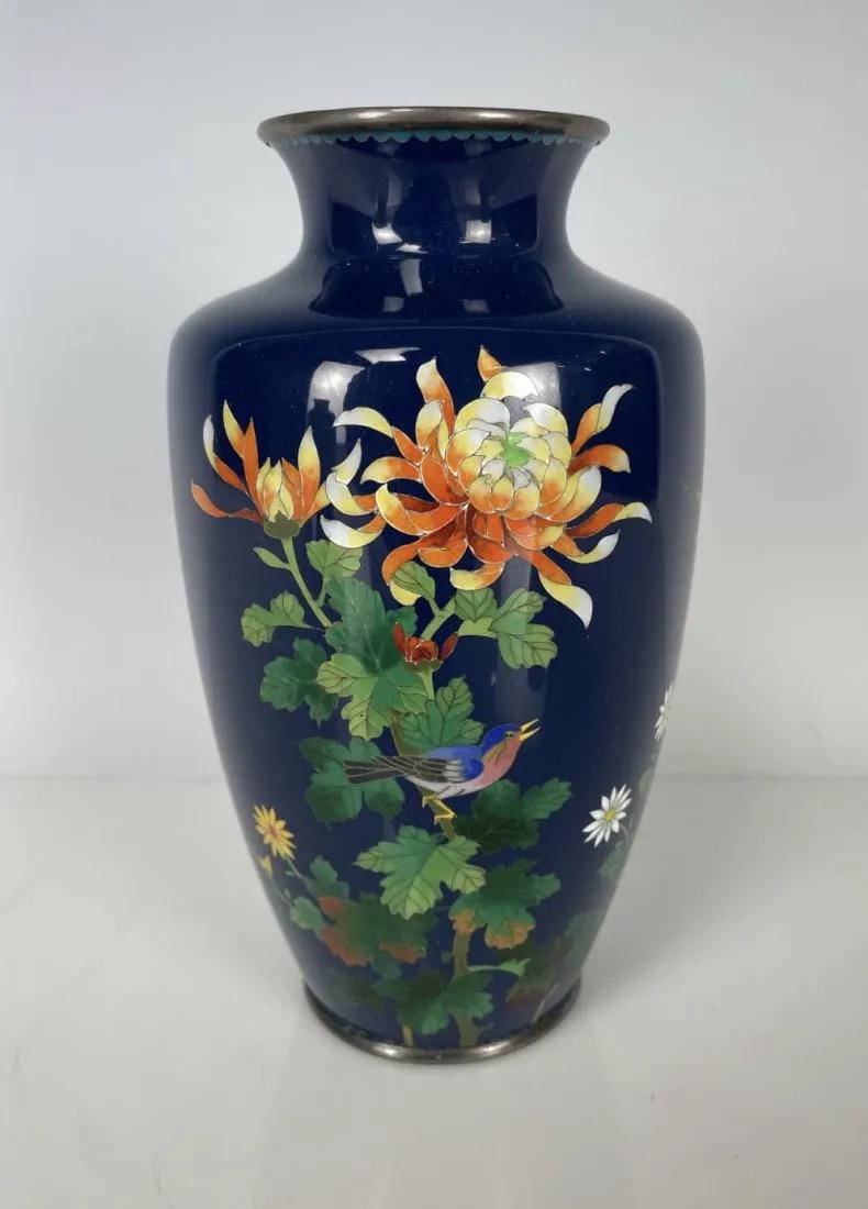 SILVER MOUNTED MEIJI JAPANESE CLOISONNE VASE (1 of 2)