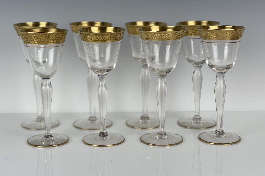 SET OF 8 GILT MOSER GLASSES: Circa 1920. Measure 5.75” tall. In good used condition. Estimate $400-500
