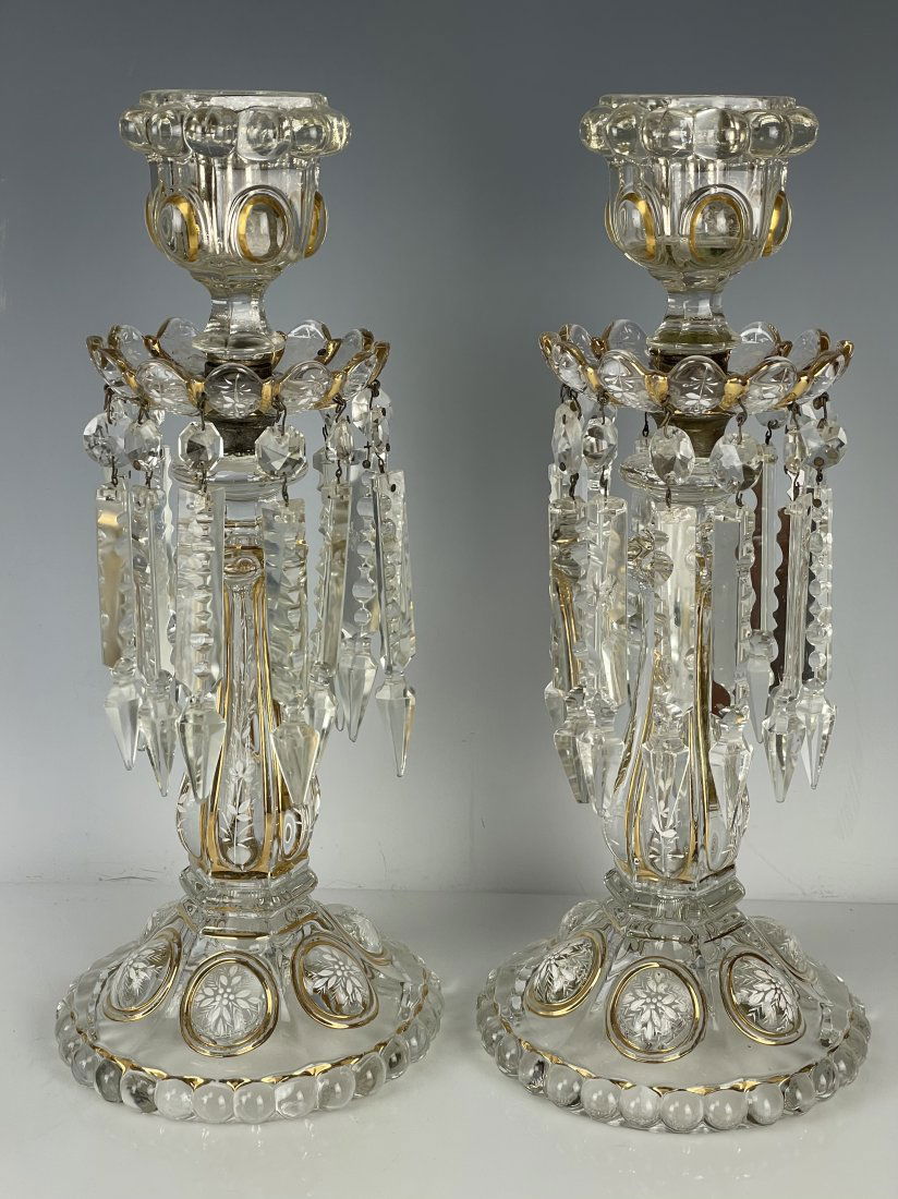 A PAIR OF ENAMELED BACCARAT CANDEL HOLDERS (1 of 3)