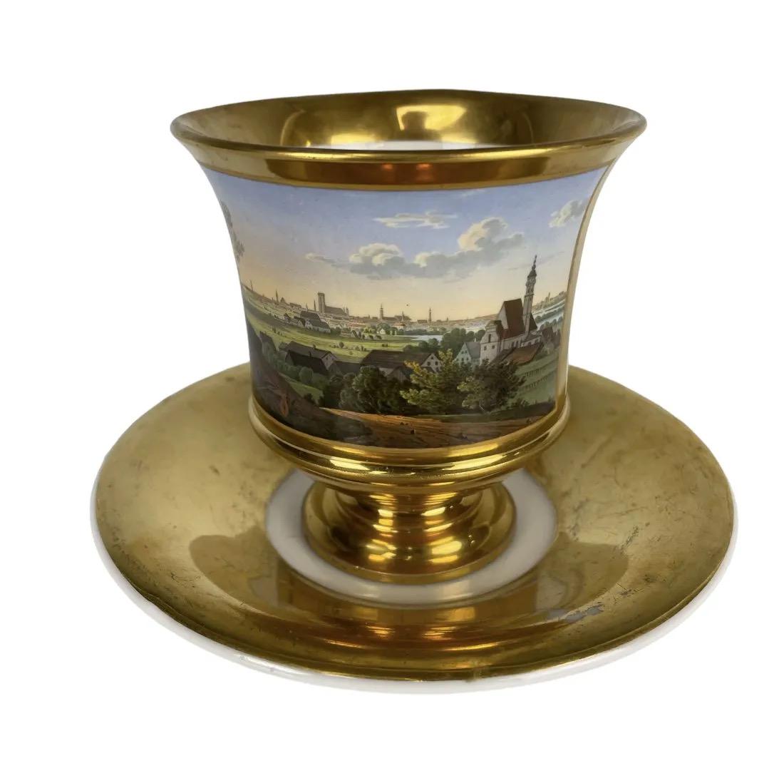 A FINE TOPOGRAPHICAL 19TH C. NYMPHENBURG PORCELAIN CUP AND SAUCER (1 of 6)