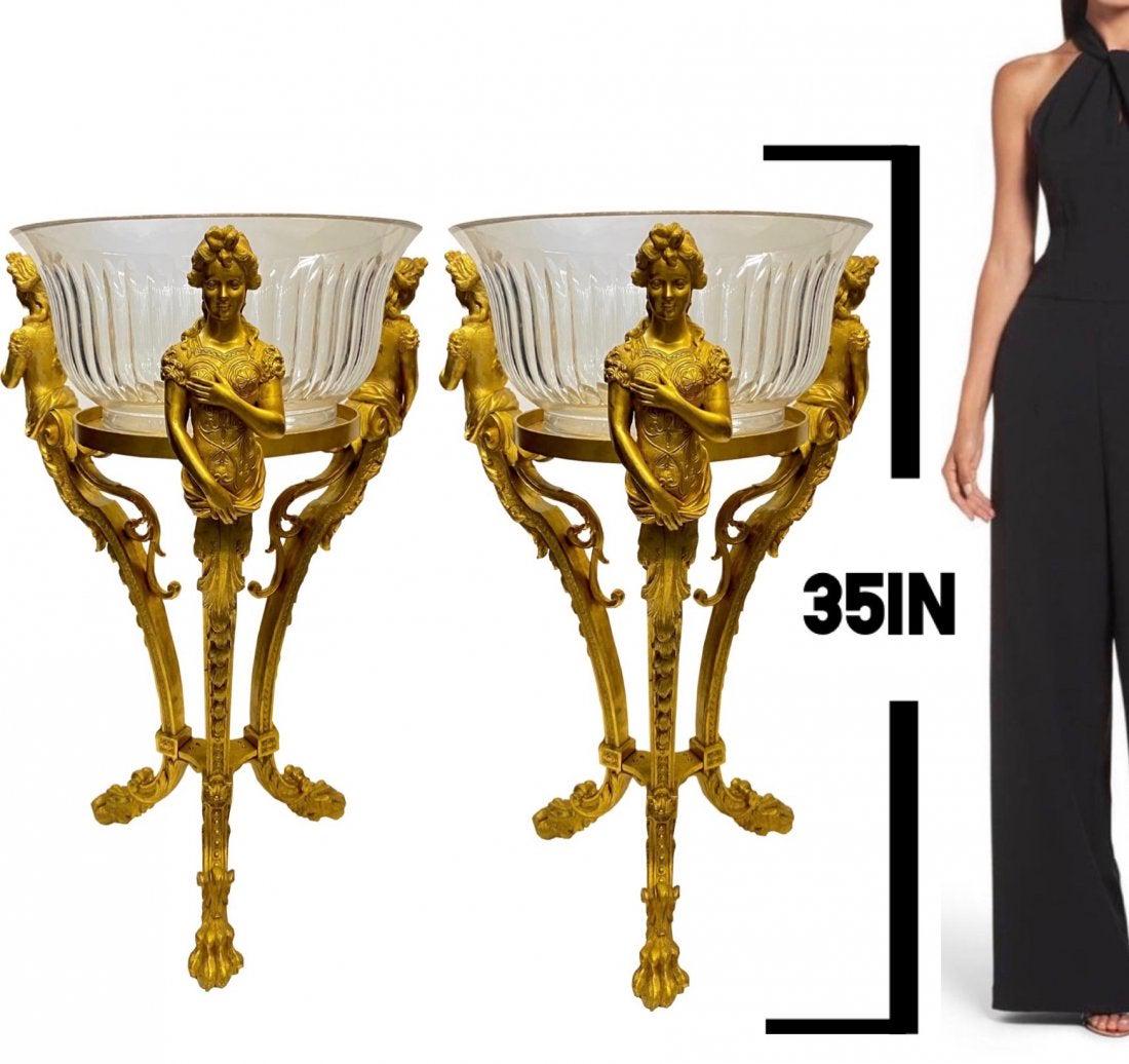 A MONUMENTAL PAIR OF DORE BRONZE & CRYSTAL JARDENIERS (1 of 2)