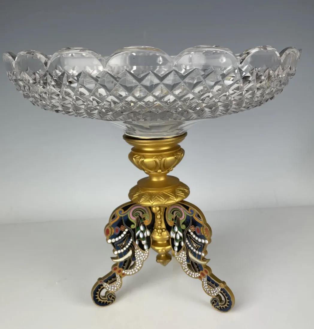 19TH C. FRENCH CHAMPLEVE ENAMEL AND BACCARAT CRYSTAL CENTREPIECE (1 of 3)