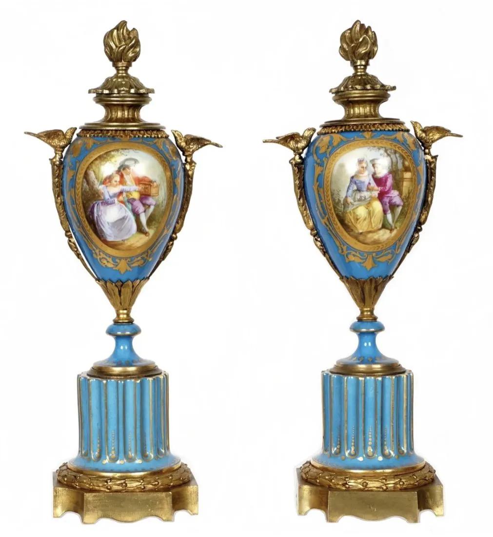 A PAIR OF FRENCH SEVRES STYLE GARNITURES (1 of 6)