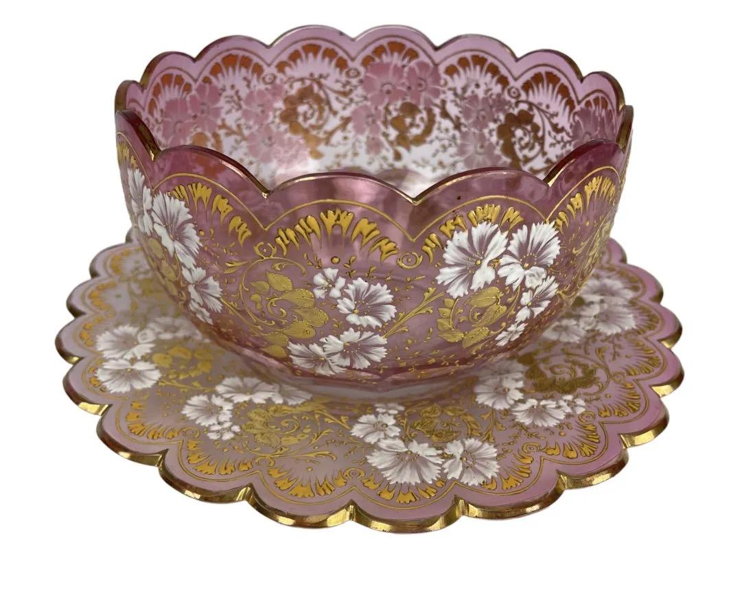 A LARGE ENAMELED AND GILT MOSER BOWL & PLATE (1 of 3)
