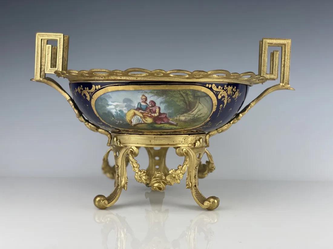 ANTIQUE FRENCH ORMOLU MOUNTED SEVRES BOWL (1 of 4)