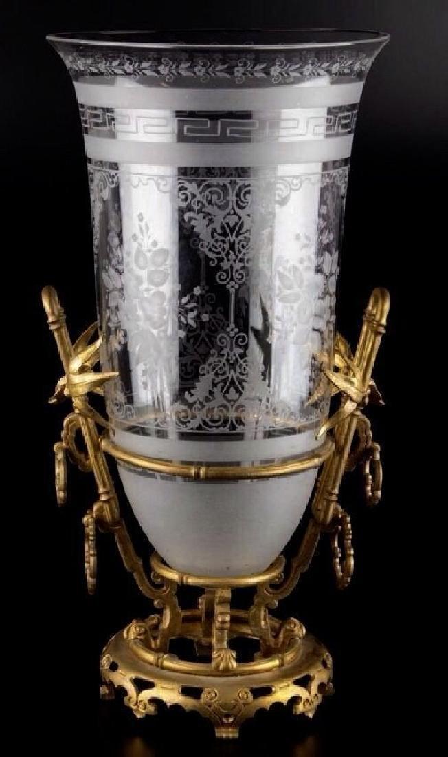 DORE BRONZE AND ETCHED BACCARAT GLASS JAPONISME VASE (1 of 2)