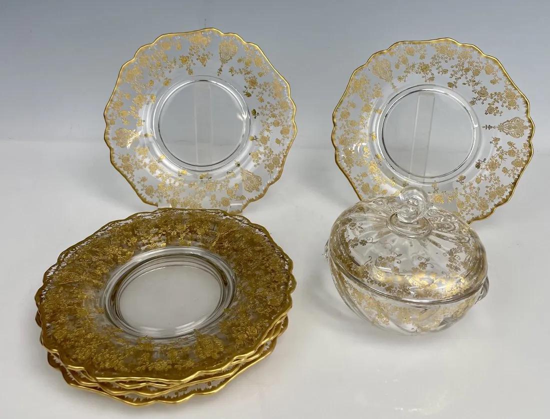 SET OF 6 GILT MOSER STYLE SIDE PLATES AND A SERVING DISH (1 of 3)