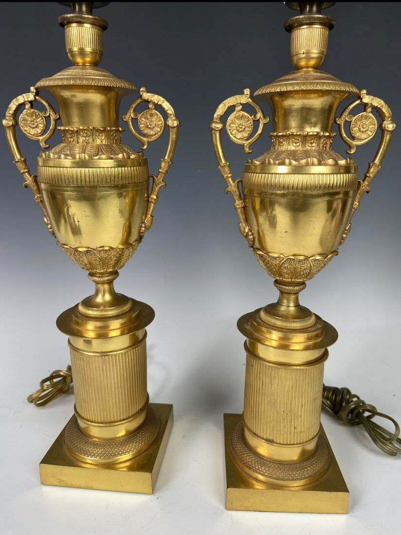 A PAIR OF EMPIRE STYLE DORE BRONZE LAMPS (1 of 3)