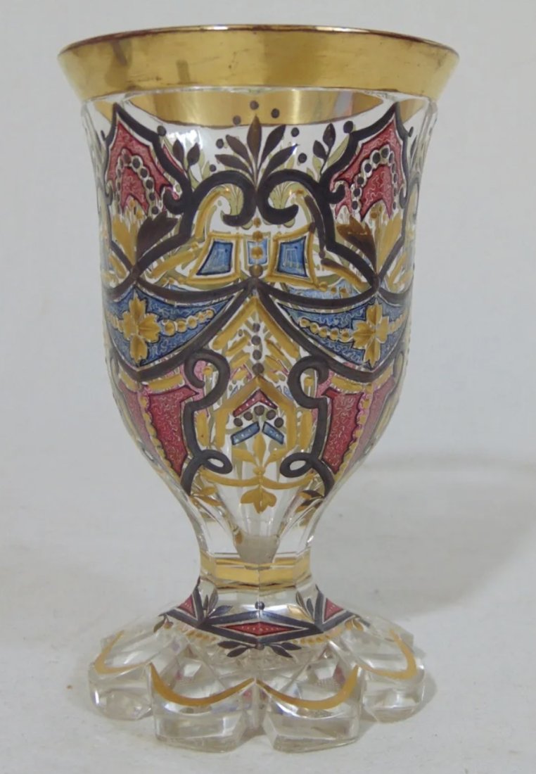 A FINE ENAMELED AND GILT MOSER BEAKER CIRCA 1900.: Measures 6 inches tall. In good condition . Estimate $600-800