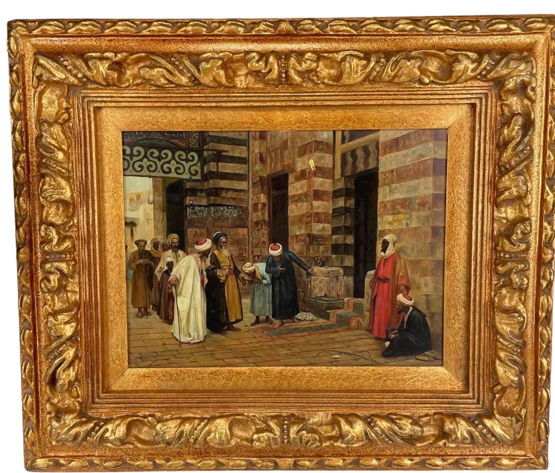 ANTIQUE ORIENTALIST OIL PAINTING ON BOARD (1 of 6)