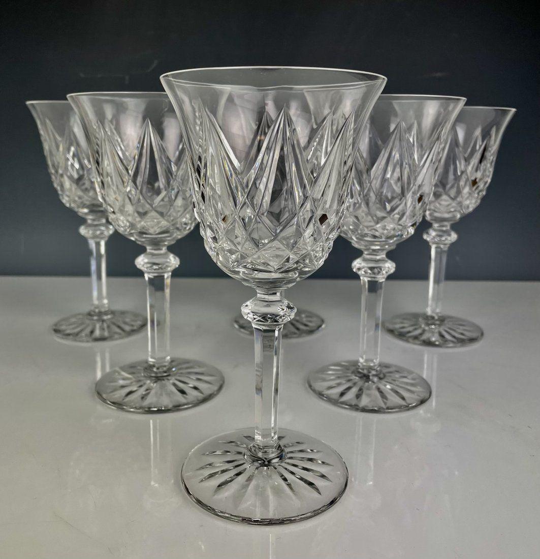 SET OF 6 ST LOUIS CUT CRYSTAL WINE GLASSES: Measure 6.5 inches tall. All in good condition. Estimate $600-800