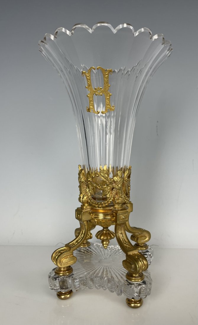 A SIGNED DORE BRONZE AND BACCARAT CRYSTAL VASE (1 of 4)