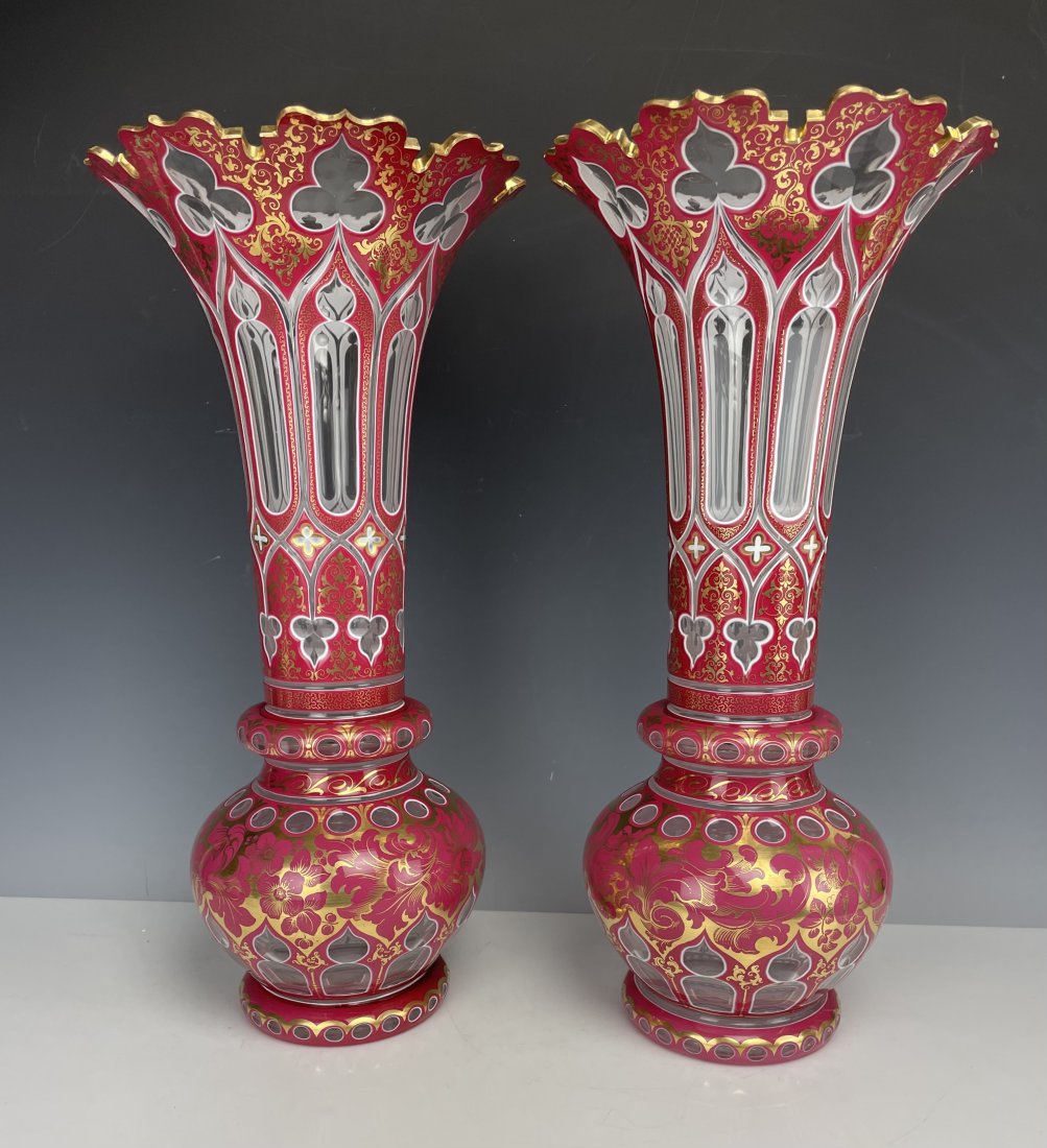 A Large Pair Of Moser Glass Vases Auction