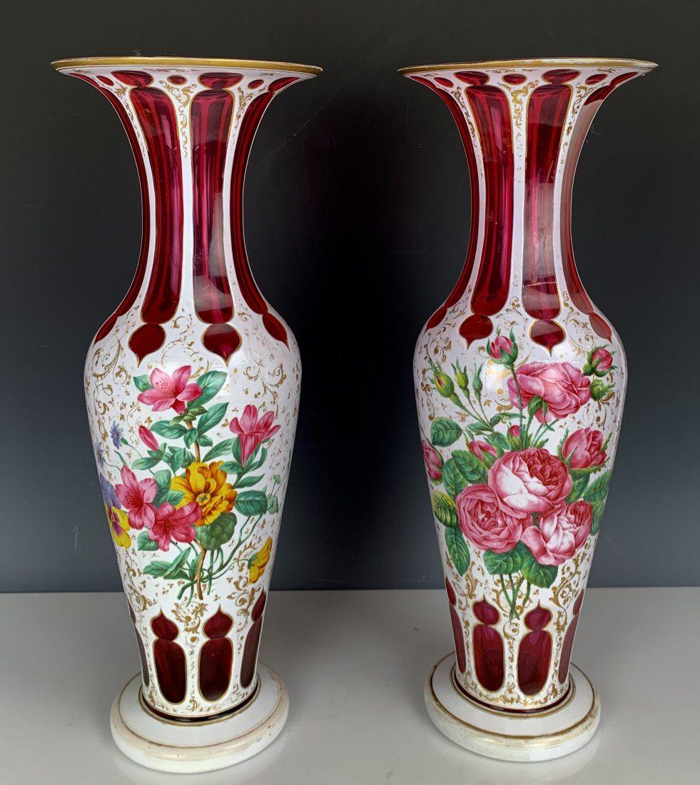 A LARGE PAIR OF BOHEMIAN GLASS VASES (1 of 4)