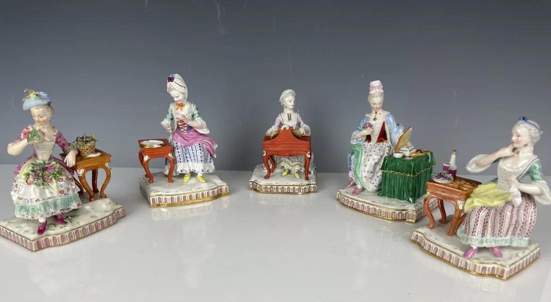 SET OF 5 MEISSEN FIGURES DEPICTING THE 5 SENSES (1 of 8)
