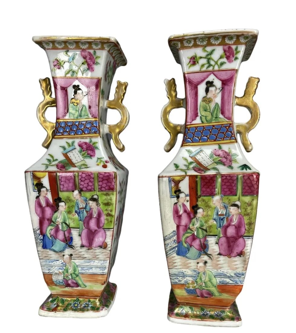 19TH C. CHINESE ROSE CANTON PORCELAIN VASES (1 of 4)
