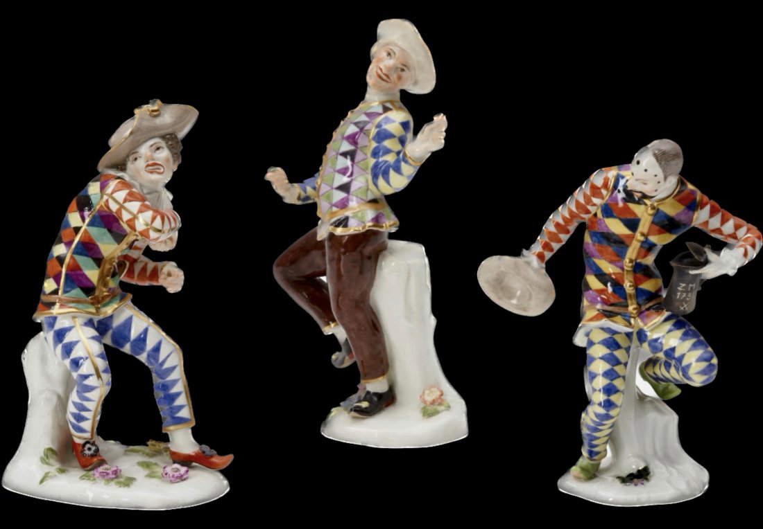 3 MEISSEN HARLEQUIN FIGURES (1 of 2)