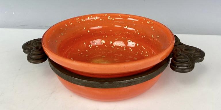 ART NOUVEAU WROUGHT IRON AND SIGNED DAUM NANCY GLASS BOWL (1 of 2)