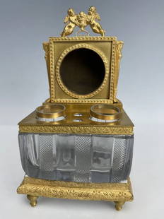 19TH C. EMPIRE STYLE ORMOLU AND BACCARAT CRYSTAL INKWELL: Measures 7.5 inches high. Estimate $600-800