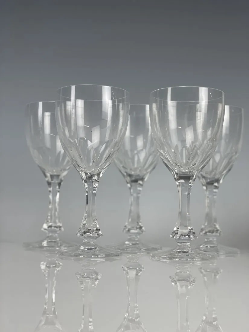 SET OF 5 SIGNED BACCARAT MALMAISON WINE GLASSES: All stamped Baccarat. Measure 8 inches tall. All in good condition. Estimate $400-500
