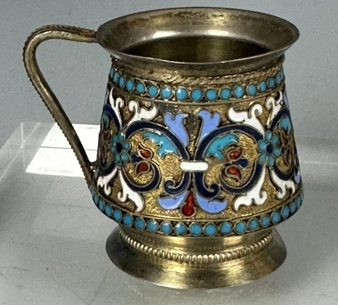 19TH C. RUSSIAN SILVER ENAMEL CREAMER (1 of 2)