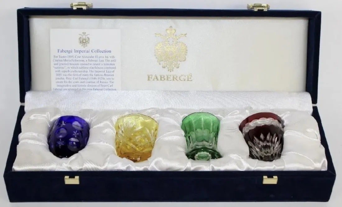 SET OF 4 IMPERIAL FABERGE CRYSTAL SHOT GLASSES (1 of 3)