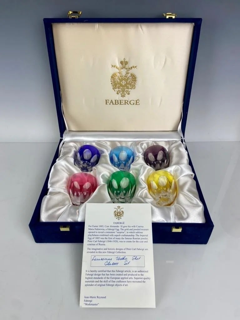 SET OF 6 IMPERIAL FABERGE CRYSTAL VODKA SHOT GLASSES (1 of 4)