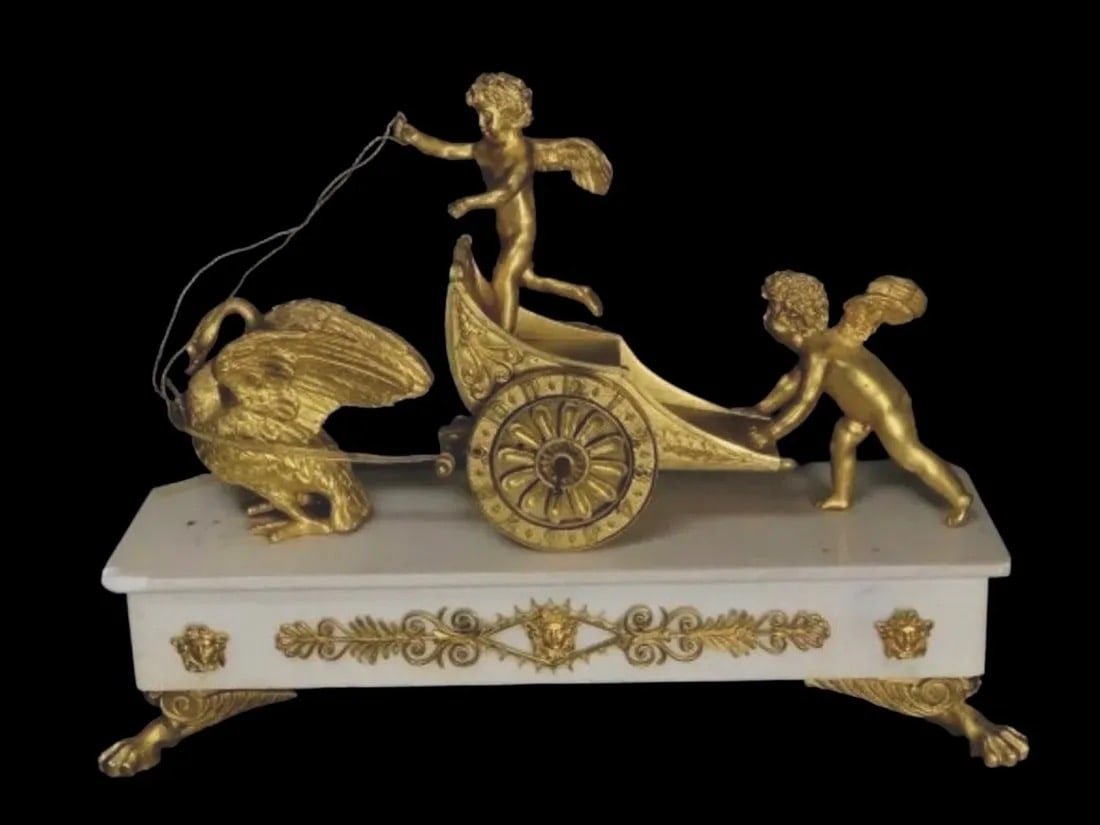 19TH C. EMPIRE STYLE DORE BRONZE AND MARBLE CLOCK (1 of 4)