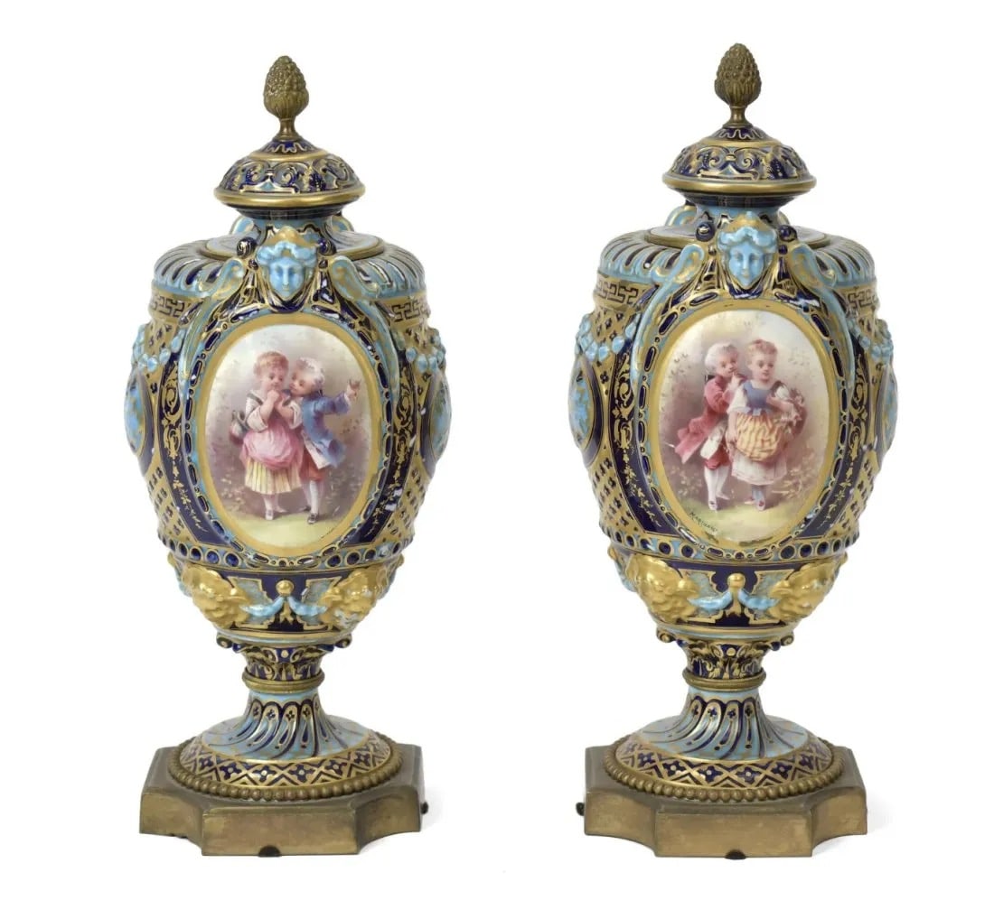 A VERY FINE PAIR OF SEVRES PORCELAIN VASES (1 of 3)
