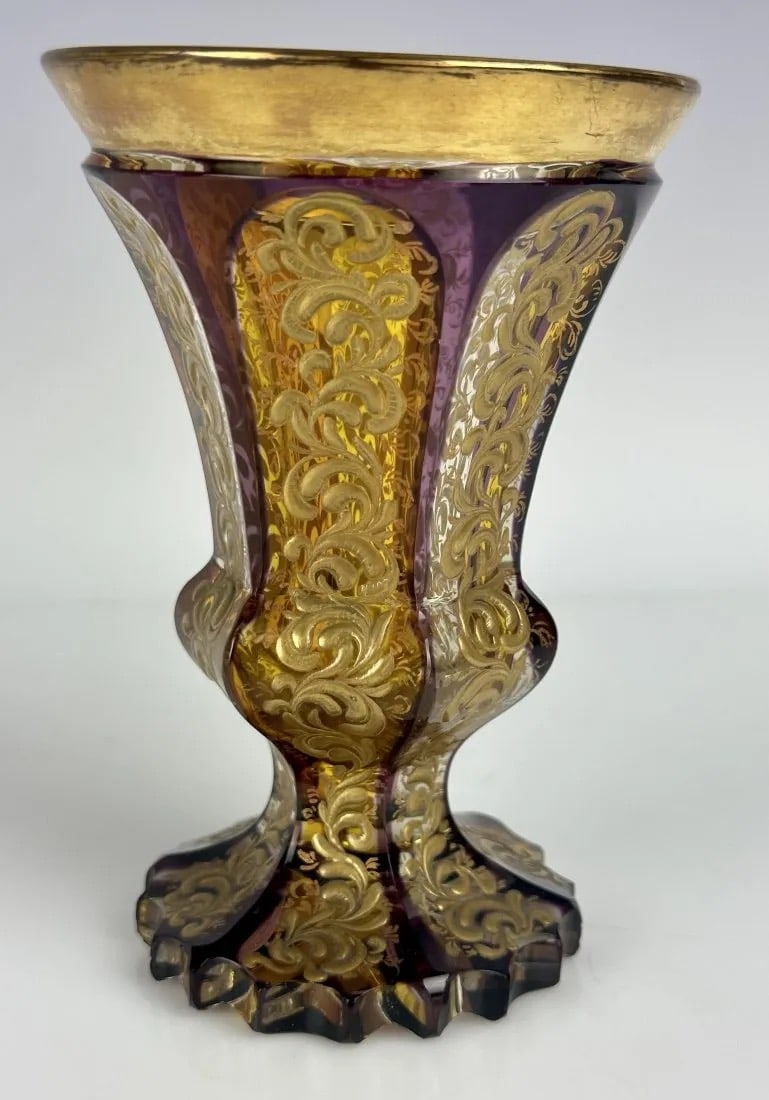 A VERY GOOD GILT AND ENAMELED MOSER BEAKER (1 of 3)