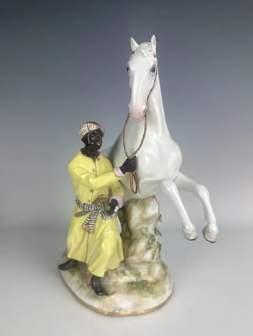 19TH C. MEISSEN GROUP OF BLACK AMORE AND  HORSE (1 of 5)